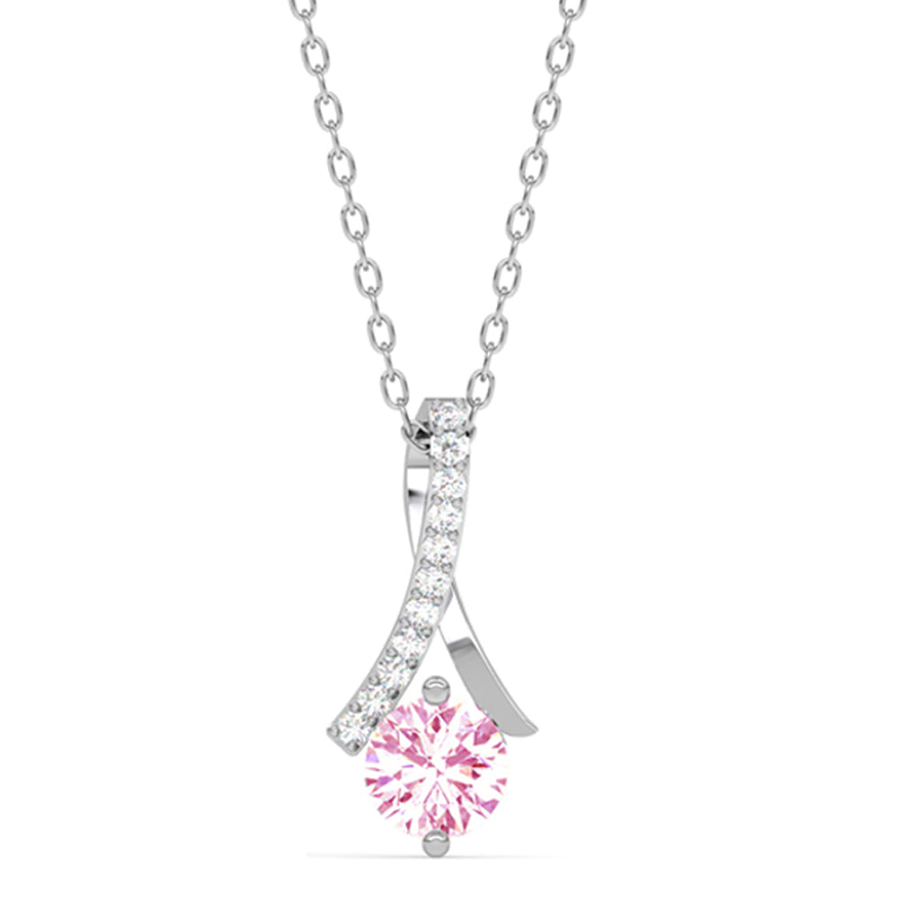 CLARA 925 Sterling Silver Pink Solitaire Pendant Chain Necklace Rhodium Plated, Swiss Zirconia Gift for Women and Girls