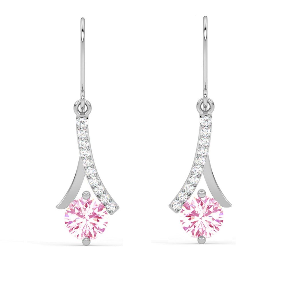 CLARA 925 Sterling Silver Pink Solitaire Earrings Rhodium Plated, Swiss Zirconia Gift for Women & Girls