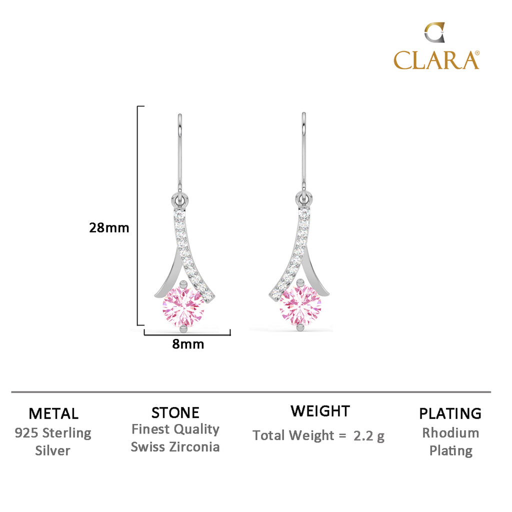 CLARA 925 Sterling Silver Pink Solitaire Earrings Rhodium Plated, Swiss Zirconia Gift for Women & Girls