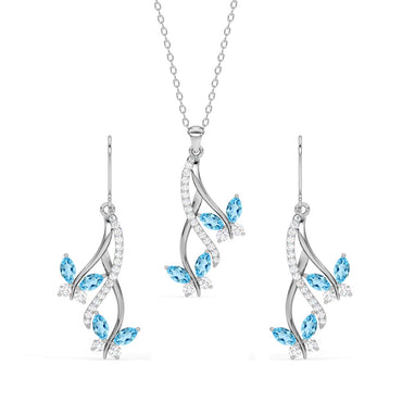 CLARA 925 Sterling Silver Butterfly Pendant Earring Chain Jewellery Set 