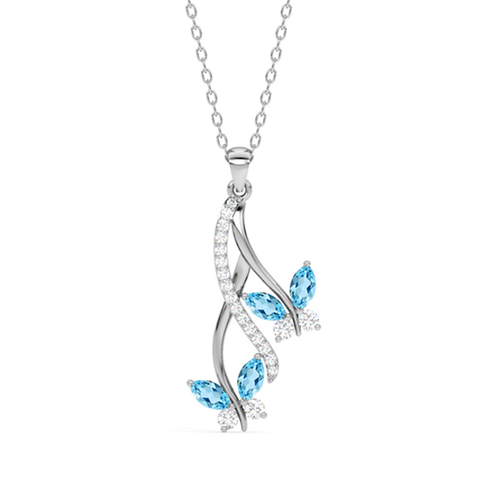 CLARA 925 Sterling Silver Butterfly Pendant Chain Necklace Rhodium Plated, Swiss Zirconia Gift for Women and Girls