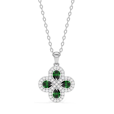 CLARA 925 Sterling Silver Green Flower Pendant Chain Necklace 