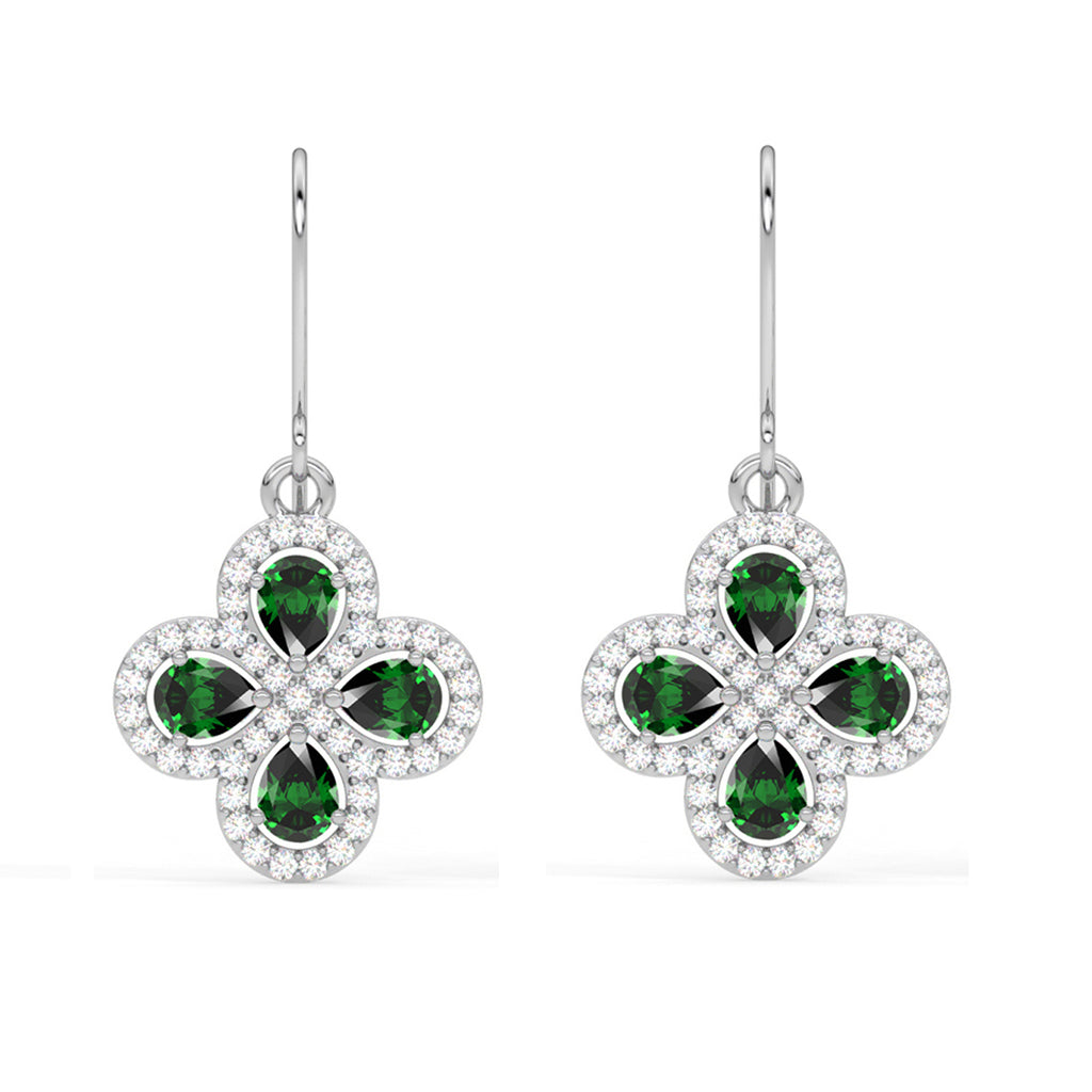 CLARA 925 Sterling Silver Green Flower Earrings Rhodium Plated, Swiss Zirconia Gift for Women & Girls