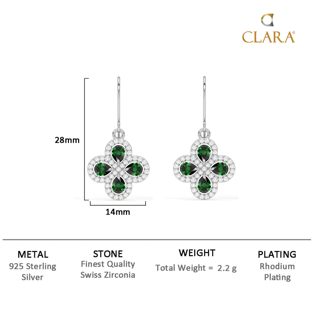 CLARA 925 Sterling Silver Green Flower Earrings Rhodium Plated, Swiss Zirconia Gift for Women & Girls