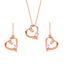 CLARA 925 Sterling Silver Pink Heart Pendant Earring Chain Jewellery Set Rose Gold Plated, Swiss Zirconia Gift for Women & Girls