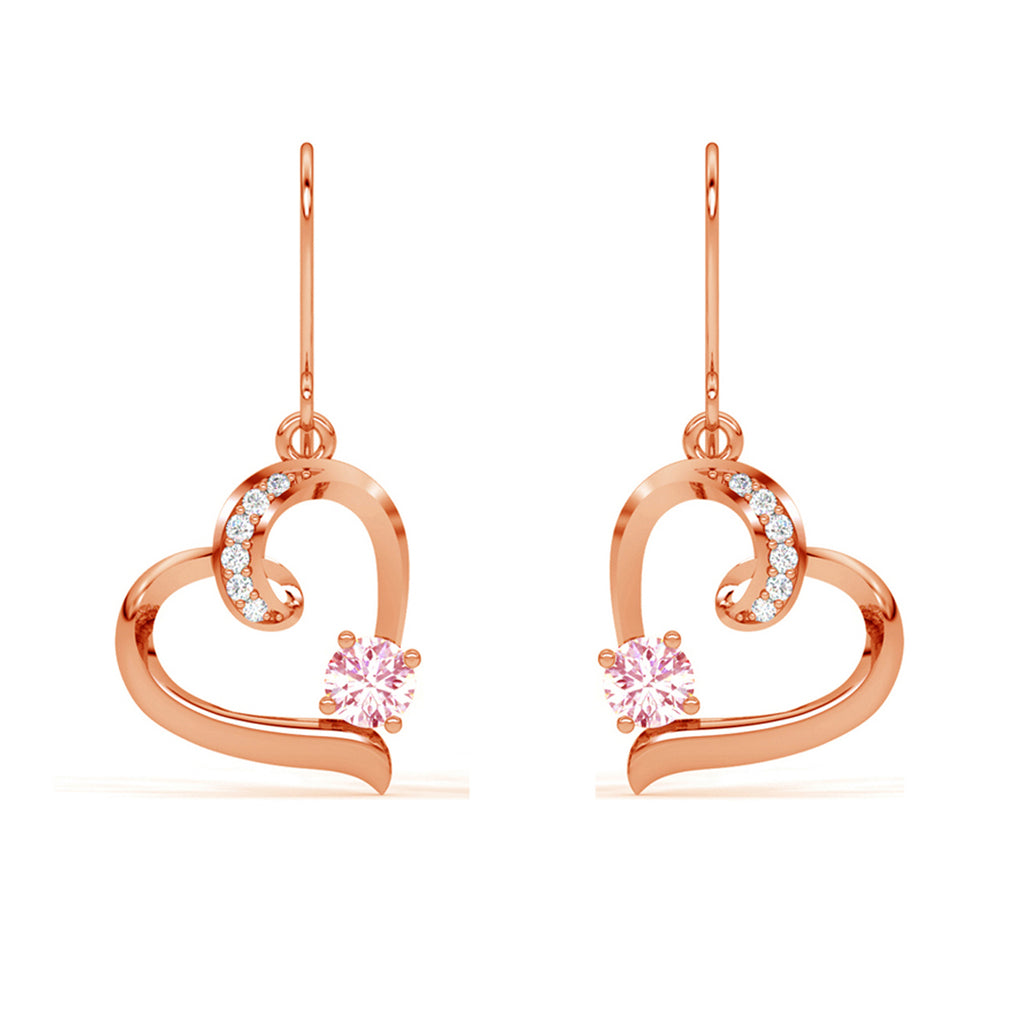 CLARA 925 Sterling Silver Pink Heart Earrings Rose Gold Plated, Swiss Zirconia Gift for Women & Girls