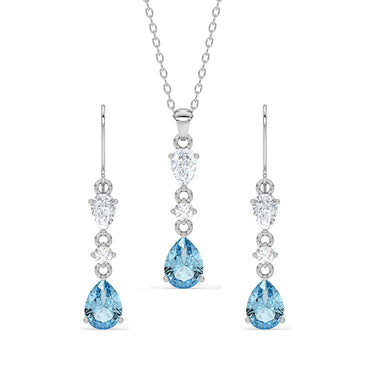 CLARA 925 Sterling Silver Pear Solitaire Pendant Earring Chain Jewellery Set 