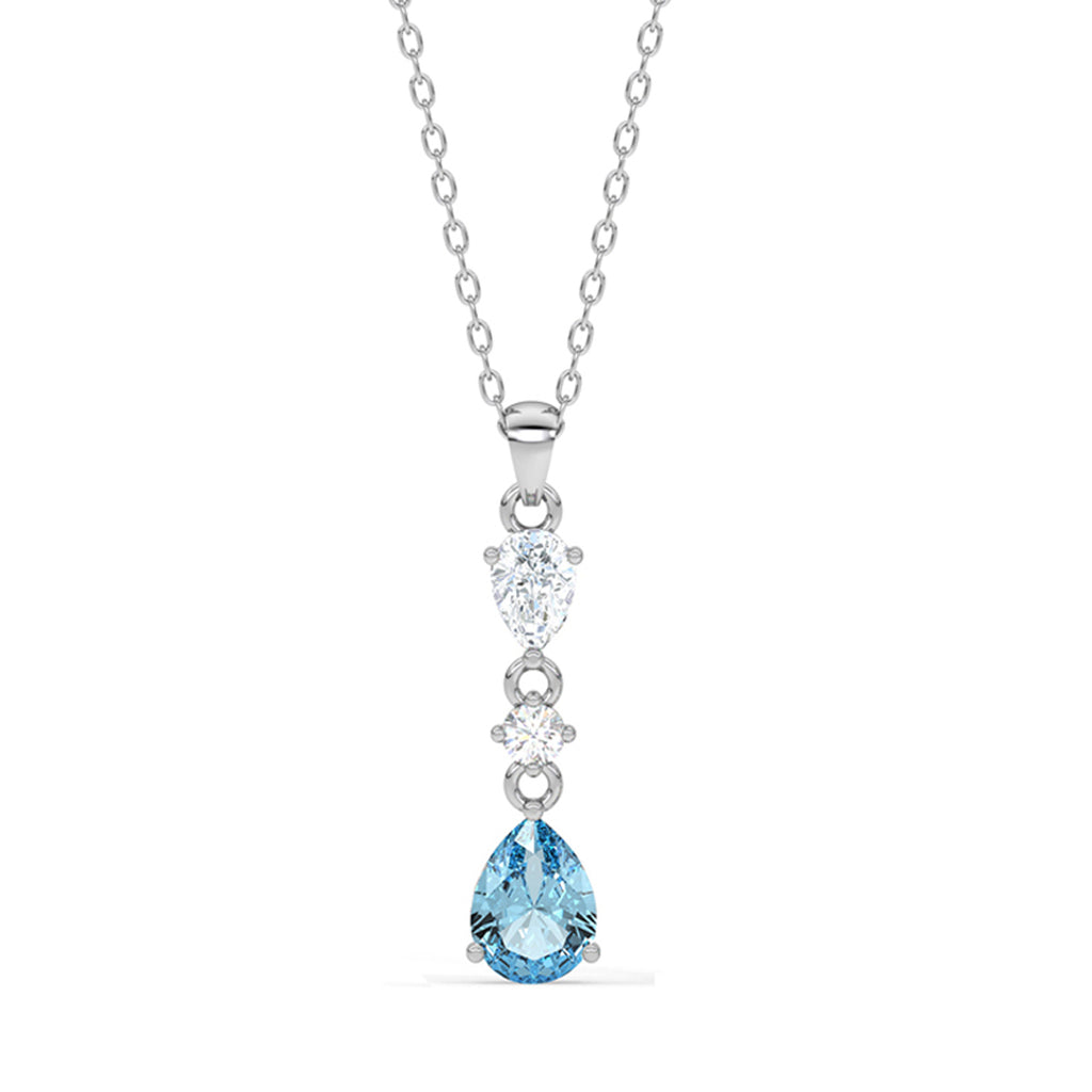 CLARA 925 Sterling Silver Pear Solitaire Pendant Chain Necklace Rhodium Plated, Swiss Zirconia Gift for Women and Girls