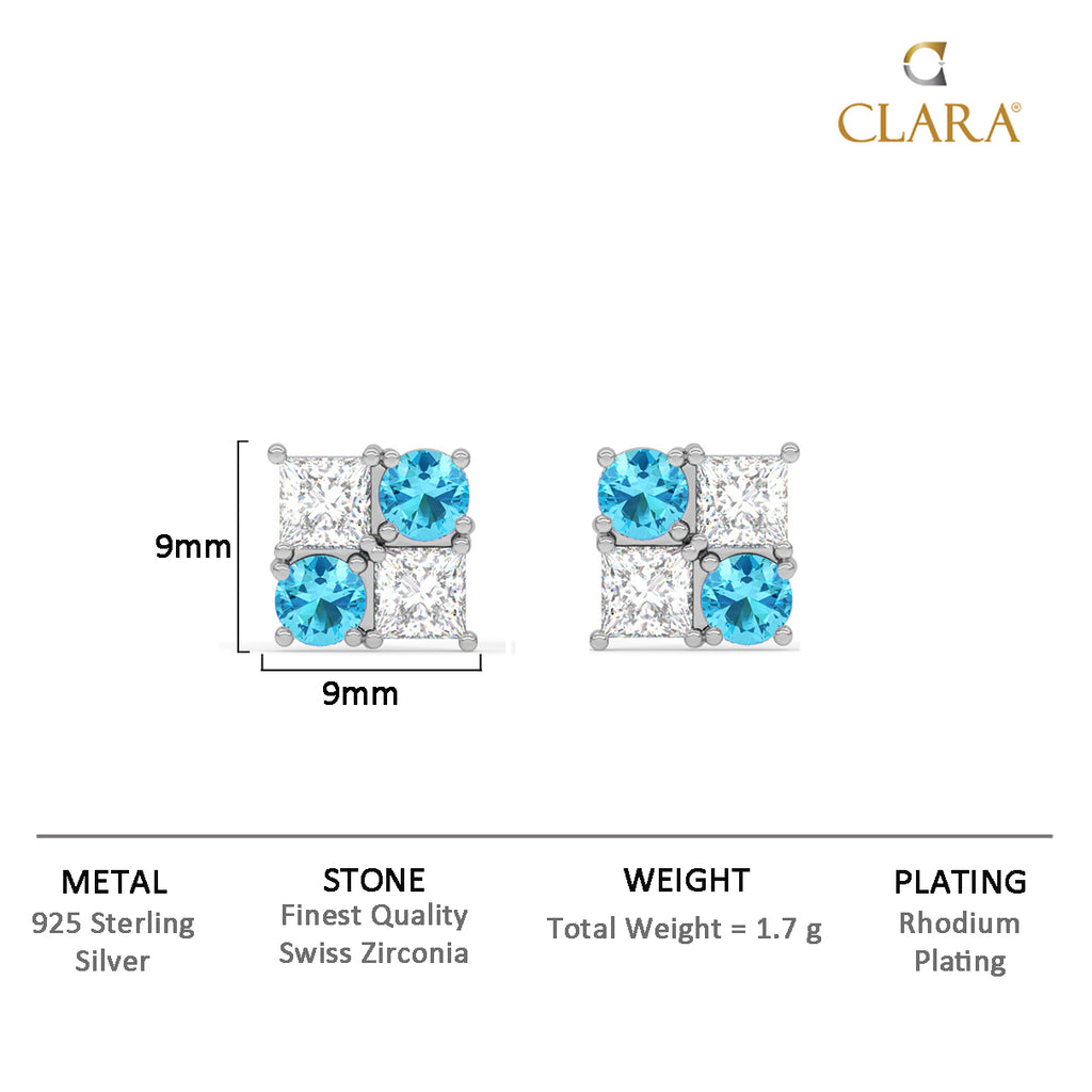 CLARA 925 Sterling Silver Belen Earrings Rhodium Plated, Swiss Zirconia Gift for Women & Girls