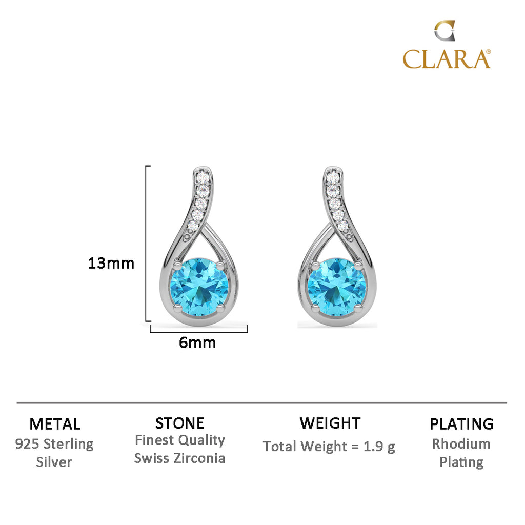 CLARA 925 Sterling Silver Isla Earrings Rhodium Plated, Swiss Zirconia Gift for Women & Girls