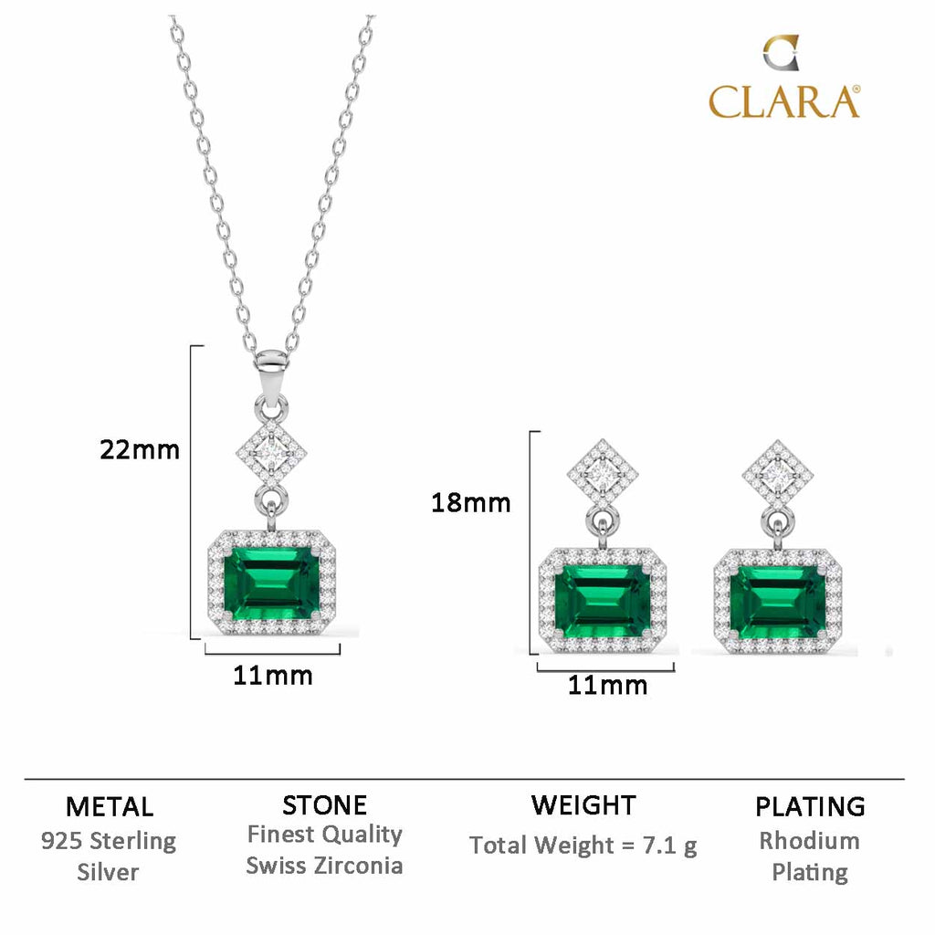 CLARA 925 Sterling Silver Bianca Pendant Earring Chain Jewellery Set Rhodium Plated, Swiss Zirconia Gift for Women & Girls