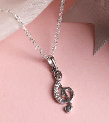 CLARA 925 Sterling Silver Music Pendant Chain Necklace 