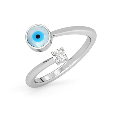 CLARA Pure 925 Sterling Silver Evil Eye Finger Ring with Adjustable Band 