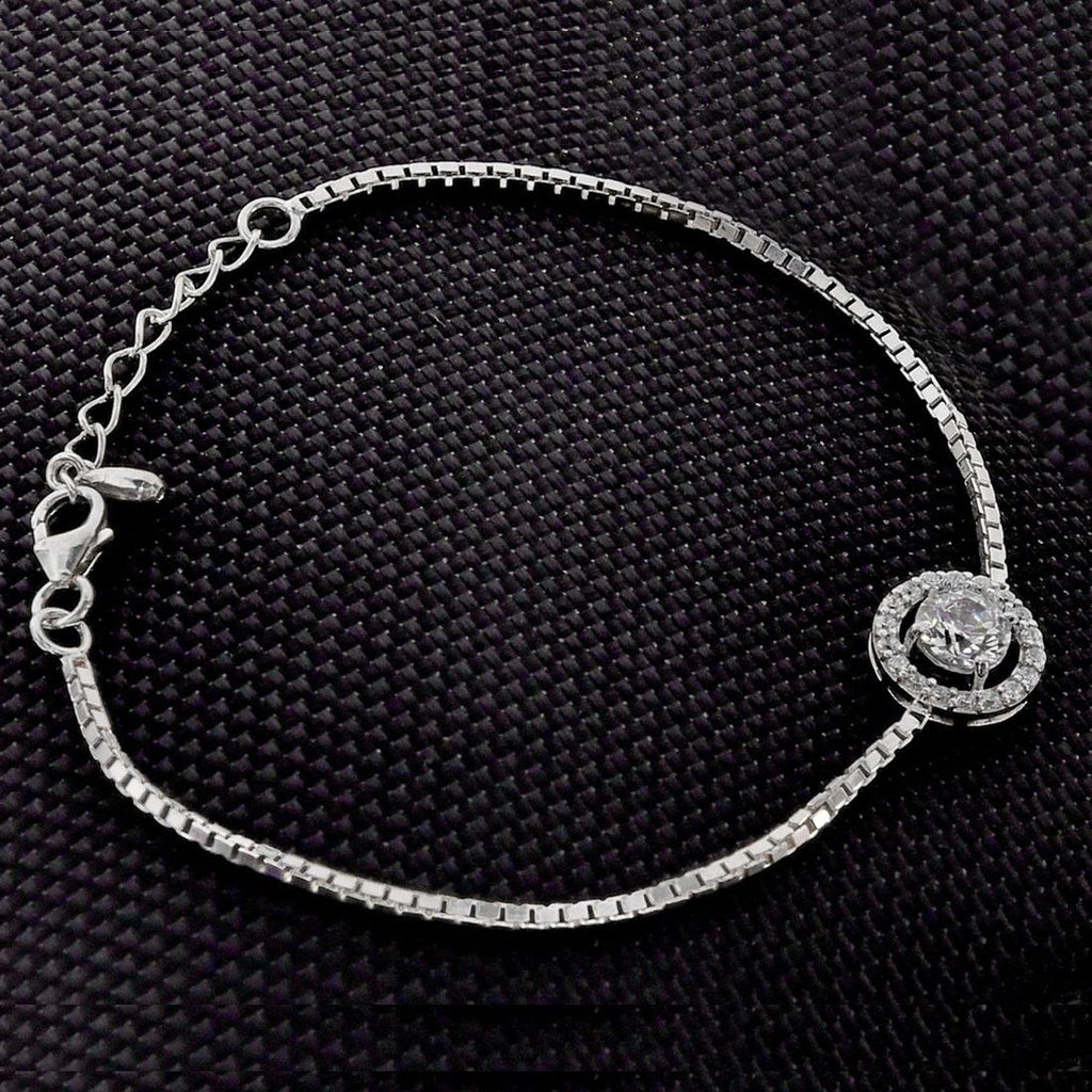 CLARA Made with Swiss Zirconia 925 Sterling Silver Round Solitaire Bracelet Gift for Women and Girls