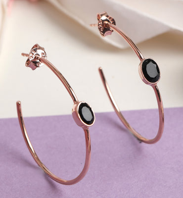 Silver Black onyx Hoop Earrings