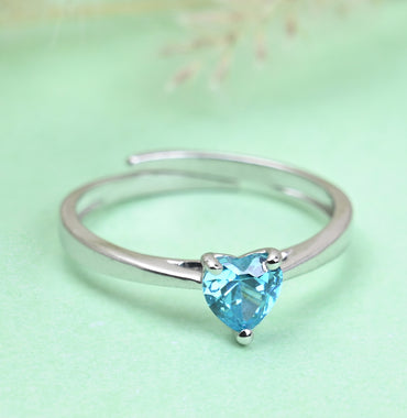 CLARA Pure 925 Sterling Silver Blue Heart Finger Ring with Adjustable Band 