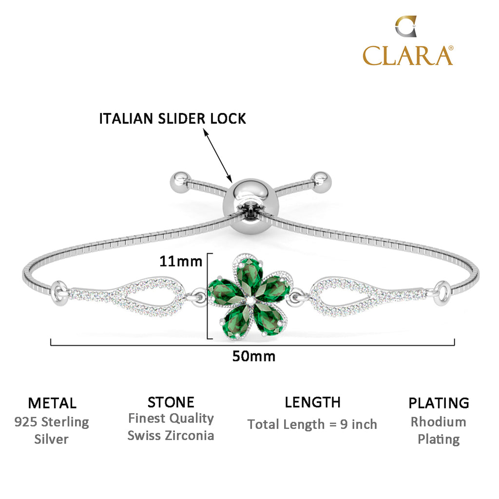 CLARA 925 Pure Silver Green Flower Hand Bracelet
