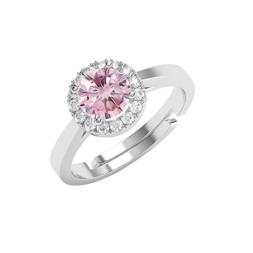 Silver Vega Pink Solitaire Halo Ring