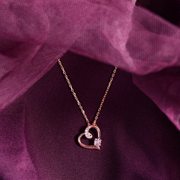Silver Pink Heart Pendant Chain Necklace