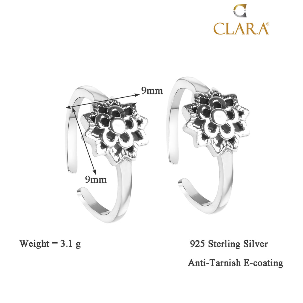 CLARA 925 Sterling Silver Flower Toe Rings Pair 