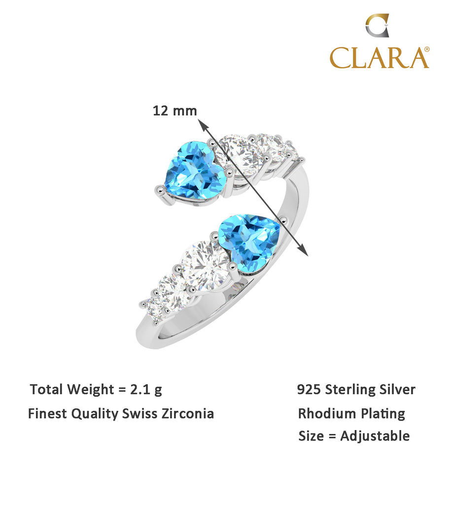 CLARA Pure 925 Sterling Silver Open Heart Finger Ring with Adjustable Band 