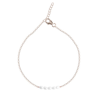 CLARA 925 Sterling Silver Pearl Anklet Payal ( Single ) Adjustable Chain, Rose Gold Plated Gift for Women and Girls