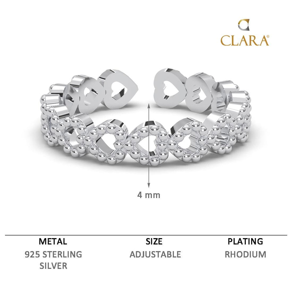 CLARA Pure 925 Sterling Silver Line of Heart Finger Ring 