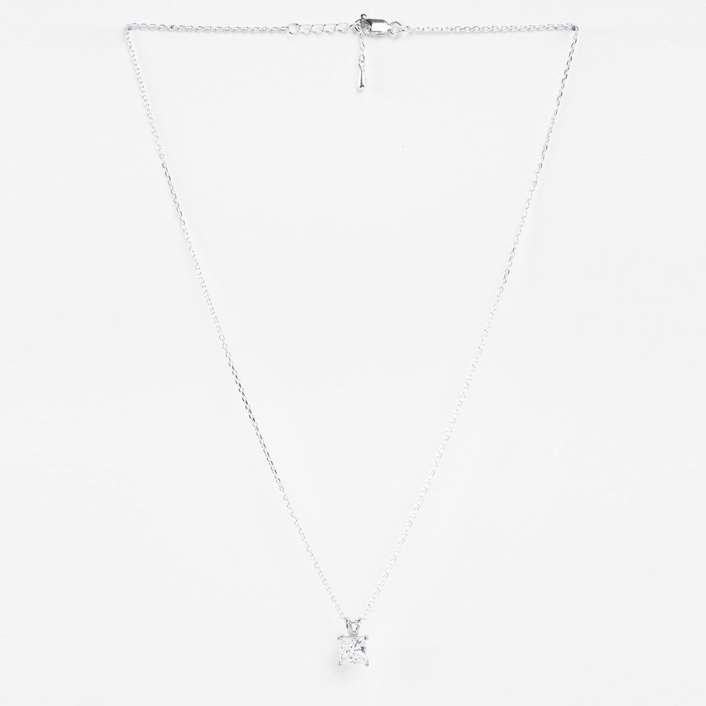 Silver Russo Square Solitaire Pendant Chain