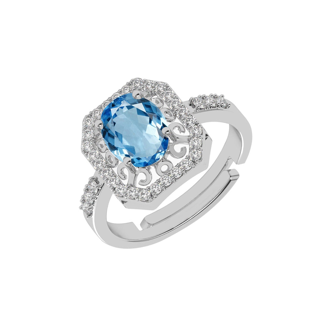 CLARA 925 Sterling Silver Size Adjustable Carol Blue Topaz Solitaire Ring 