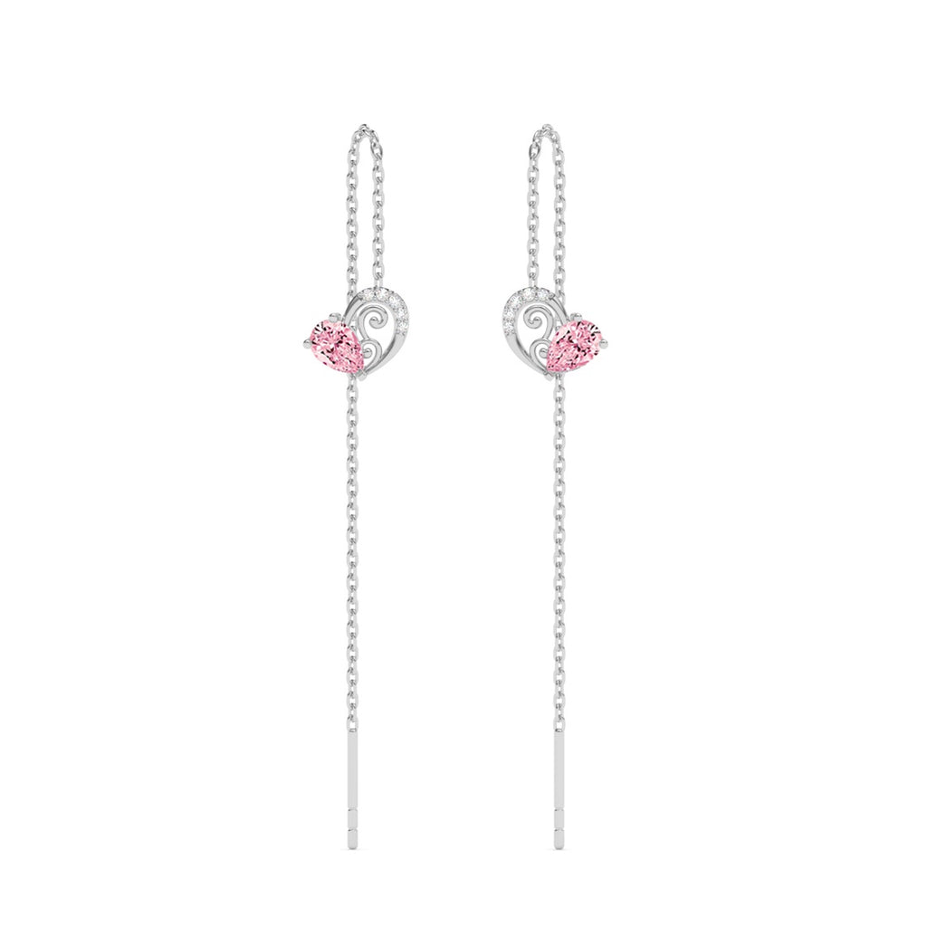 Silver Pink Pear Sui Dhaga Threader Earrings