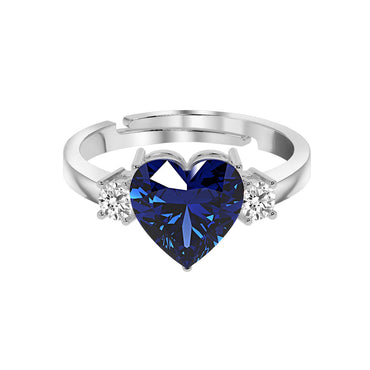 CLARA 925 Sterling Silver Royal Blue Heart Ring with Adjustable Band | Rhodium Plated, Swiss Zirconia | Gift for Women & Girls