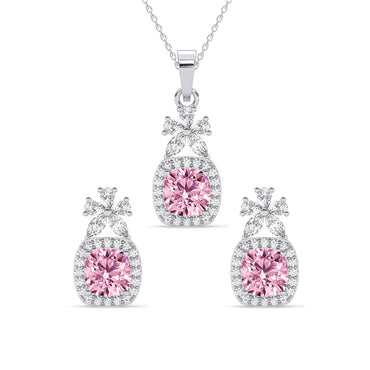 Silver Nera Pink Cushion Solitaire Jewellery Set