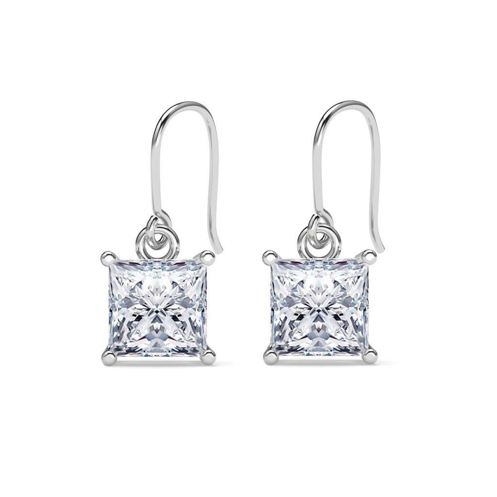 Silver Russo Square Solitaire Dangle Drop Earrings