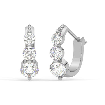 CLARA 925 Sterling Silver 3 stones Hoop and Huggies Bali Earrings 