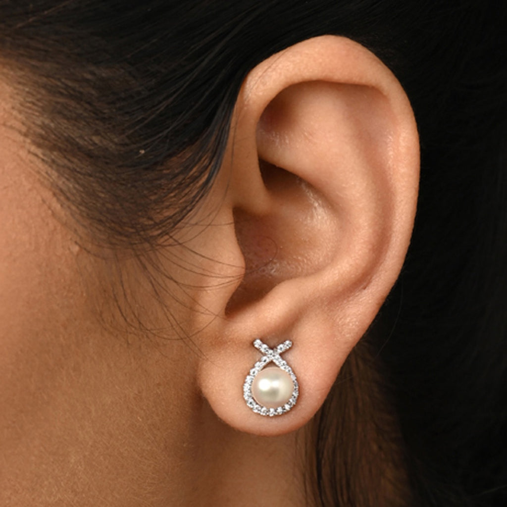 Silver Asal Freshwater Pearl Stud Earrings