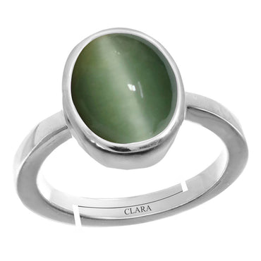 Certified Cat's Eye Lehsuniya 3cts or 3.25ratti 92.5 Sterling Silver Adjustable Ring