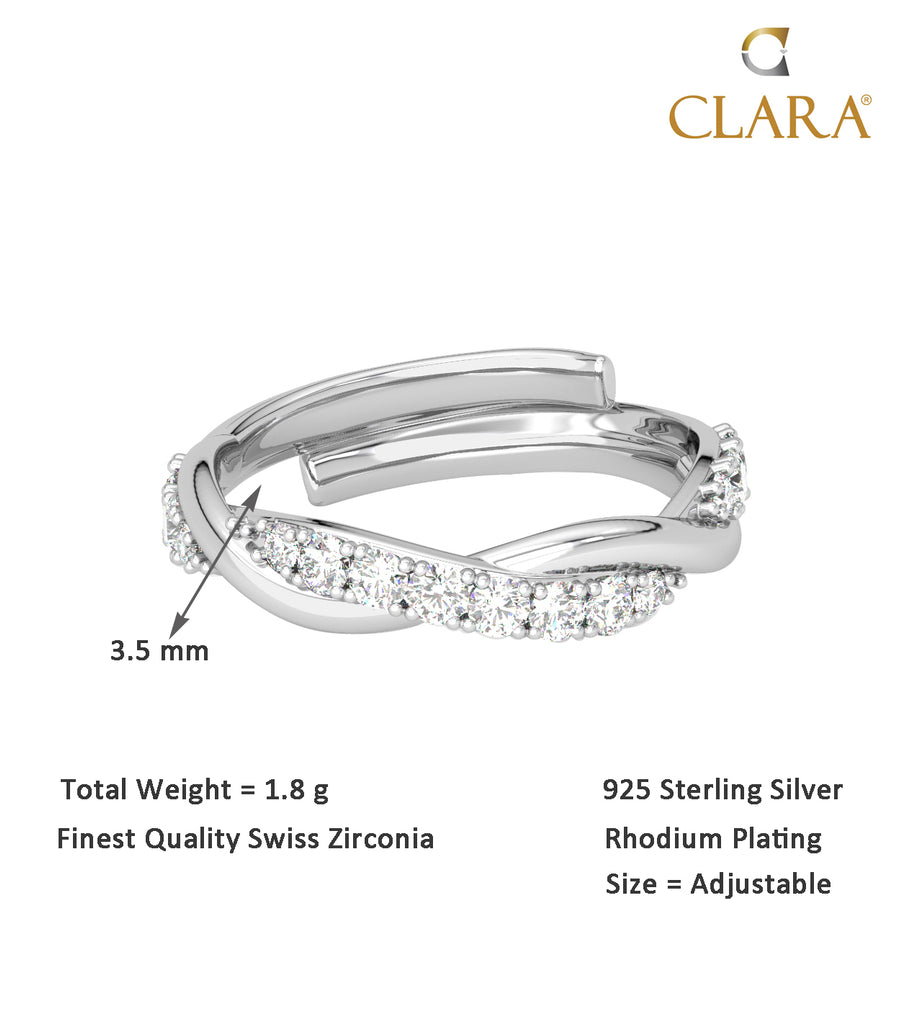 CLARA Pure 925 Sterling Silver Twist Finger Ring with Adjustable Band 