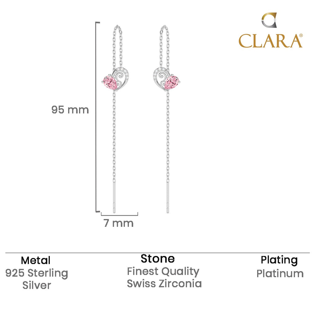 Silver Pink Pear Sui Dhaga Threader Earrings