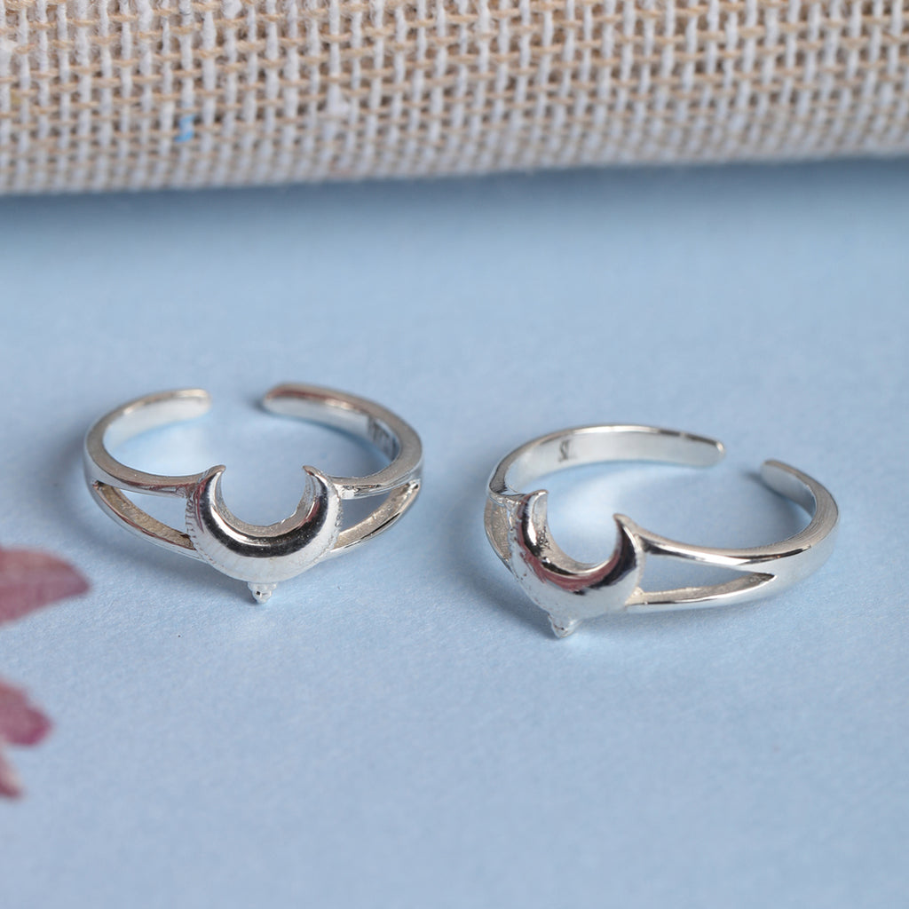 CLARA 925 Sterling Silver Moon Toe Rings Pair 