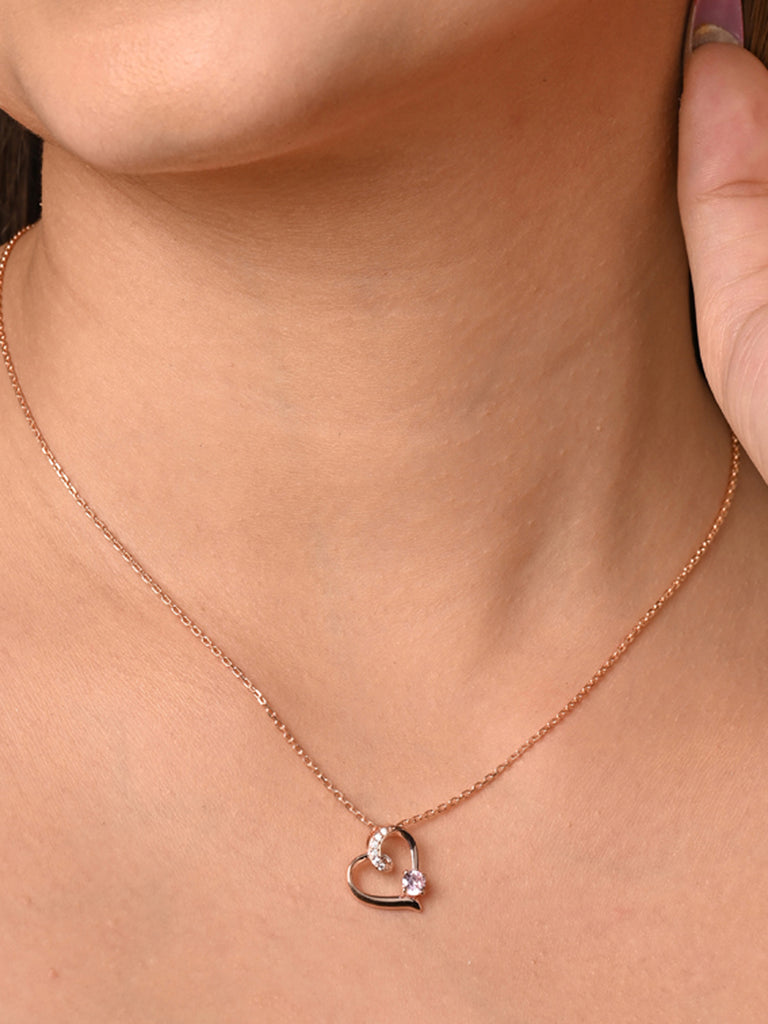 Silver Pink Heart Pendant Chain Necklace
