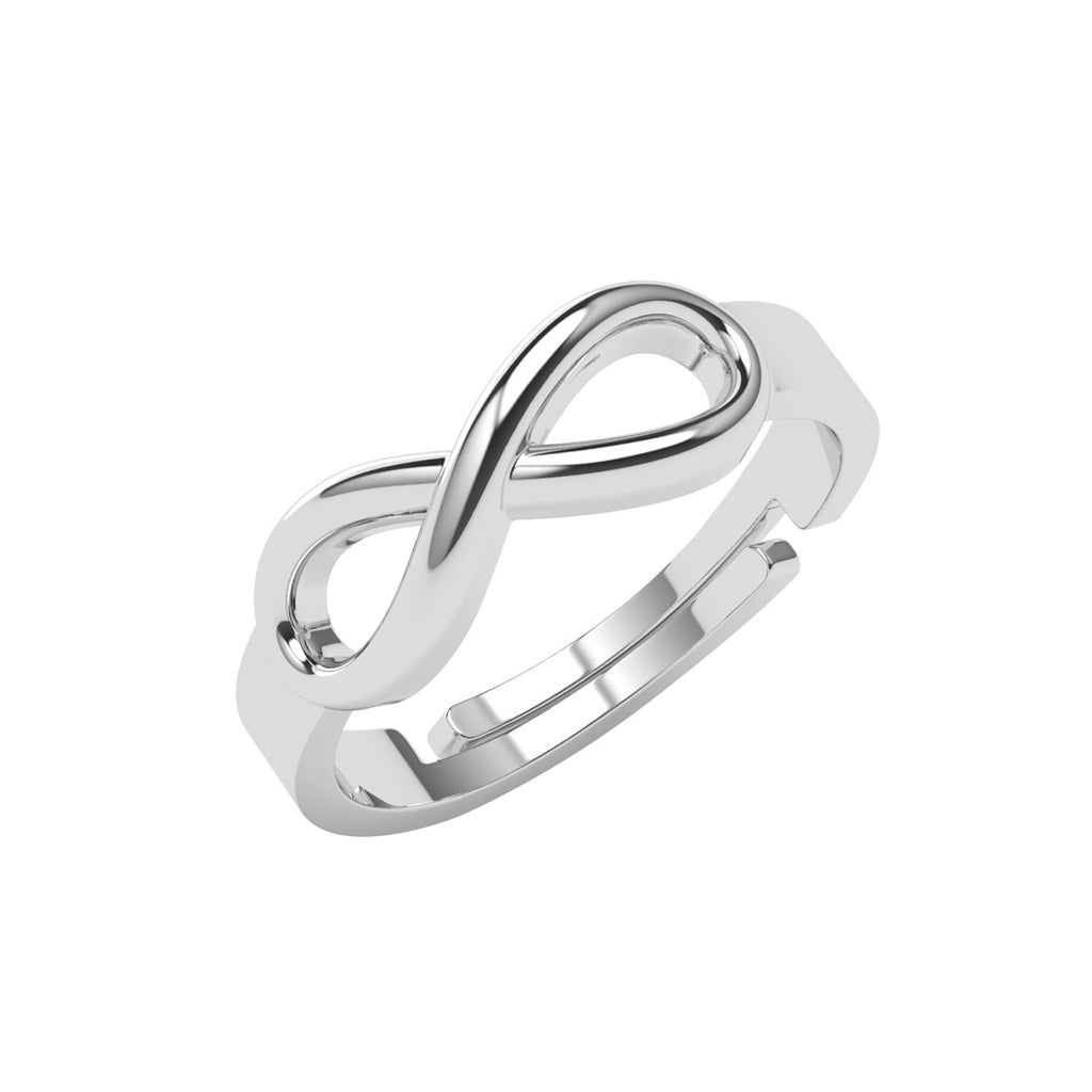 CLARA 925 Sterling Silver Size Adjustable Eve Infinity Love Daily Wear Ring | Platinum Plated