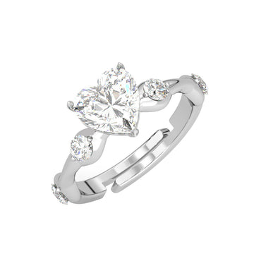 CLARA Pure 925 Sterling Silver Heart Engagement Finger Ring with Adjustable Band 