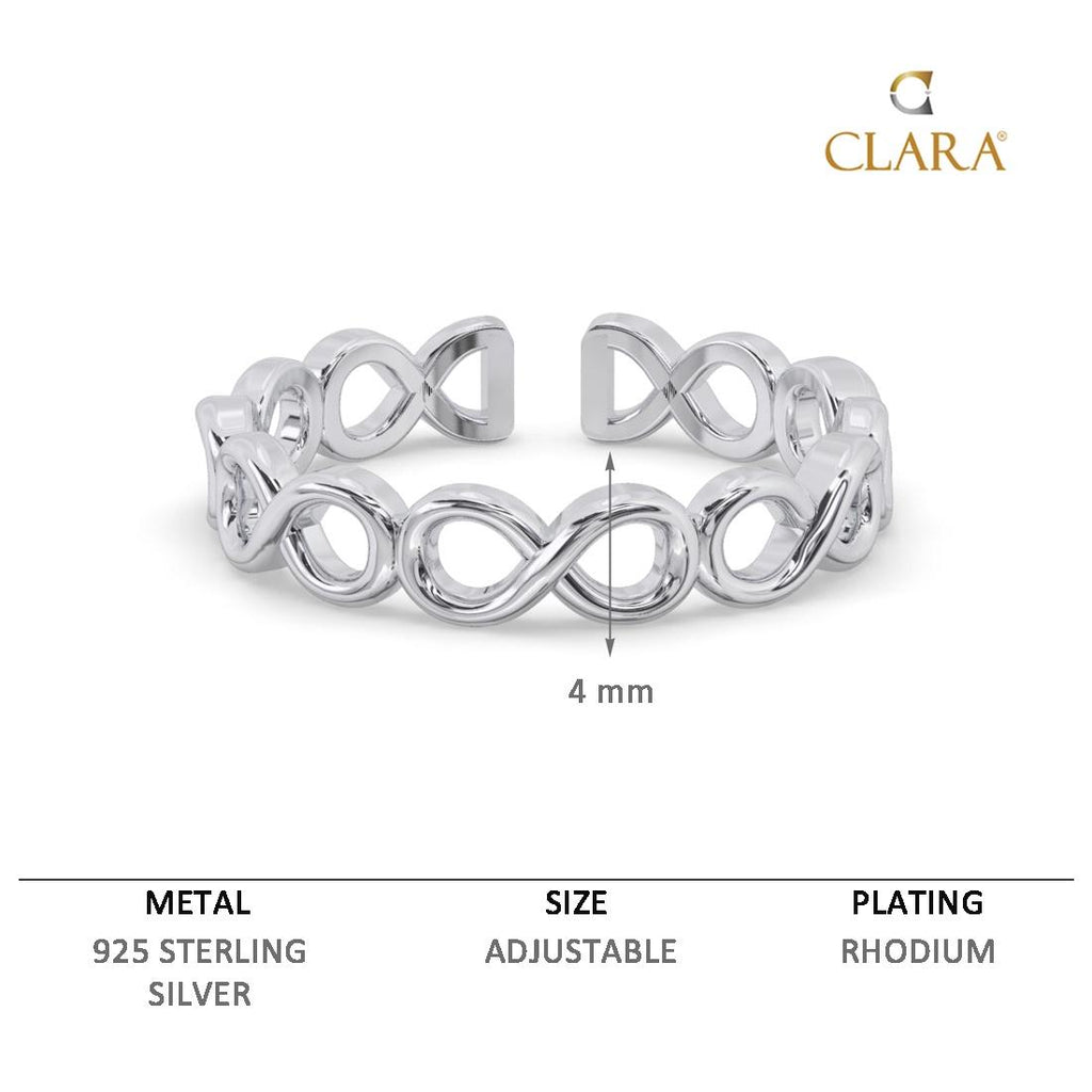 CLARA Pure 925 Sterling Silver Infinity Finger Ring 