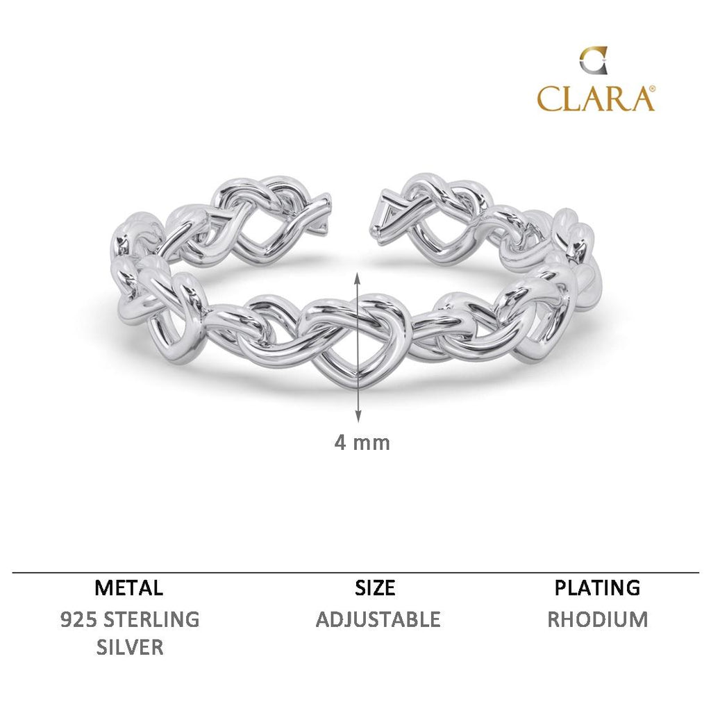 CLARA Pure 925 Sterling Silver Knotted Heart Finger Ring 
