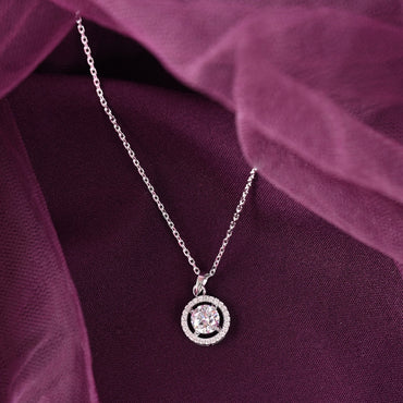 Silver Halo Round Solitaire Pendant Chain 