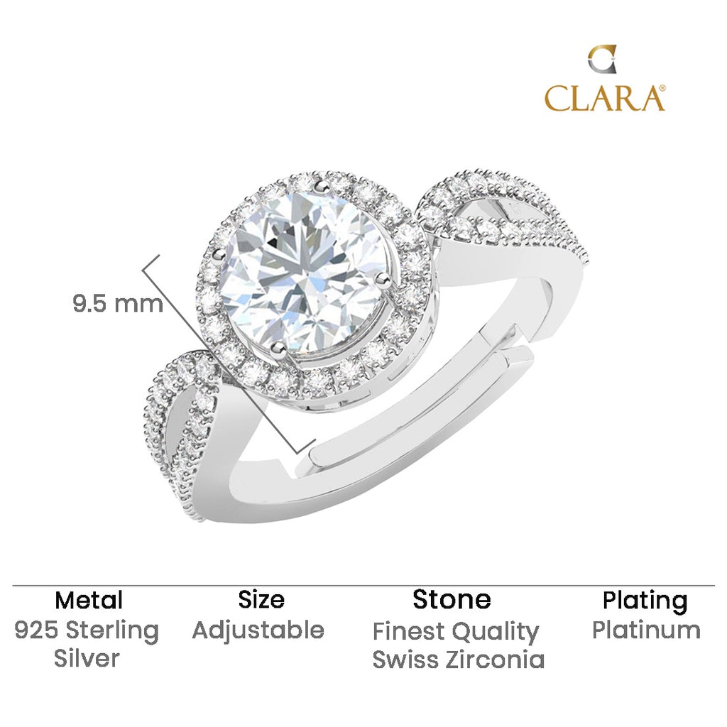 CLARA 925 Sterling Silver Size Adjustable Emery Designer Solitaire Ring