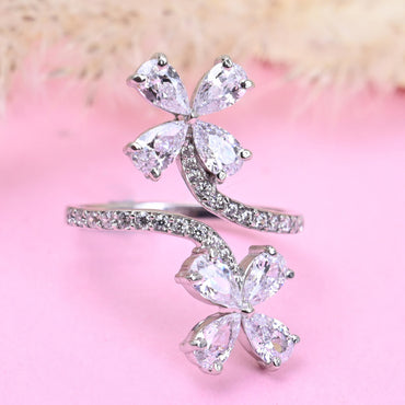 CLARA Pure 925 Sterling Silver Flower Finger Ring with Adjustable Band 