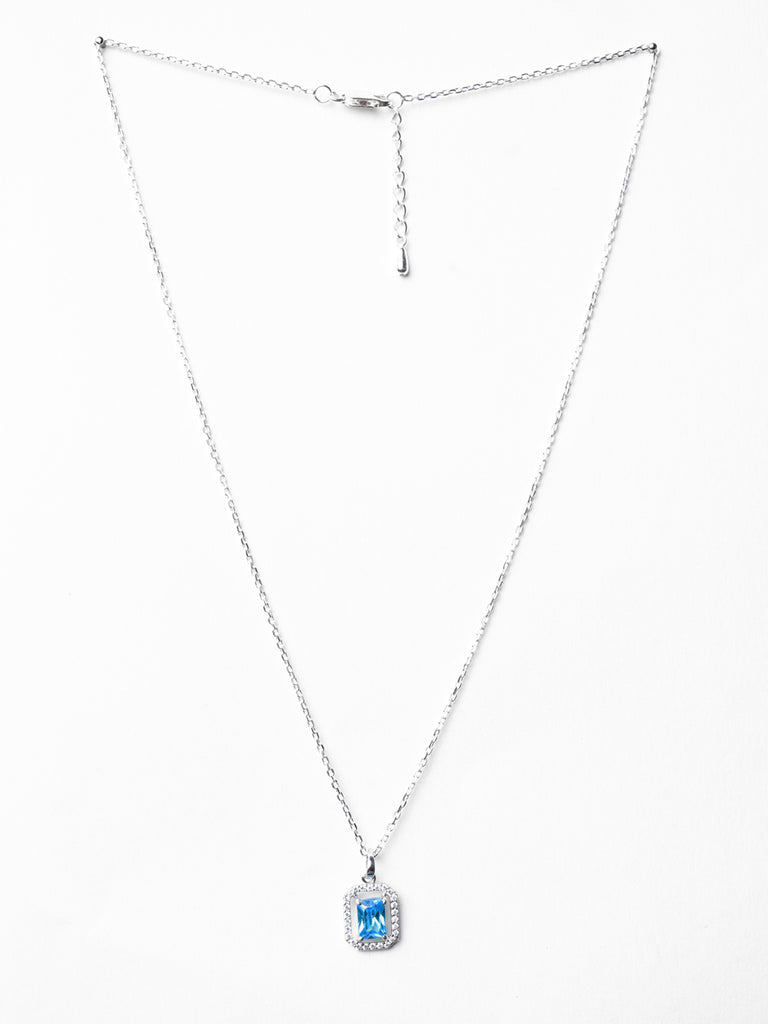 CLARA 925 Sterling Silver Azul Pendant Chain Necklace 