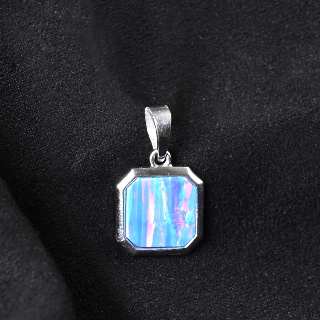 Silver Created Opal Men Pendant Necklace with Chain or without Chain