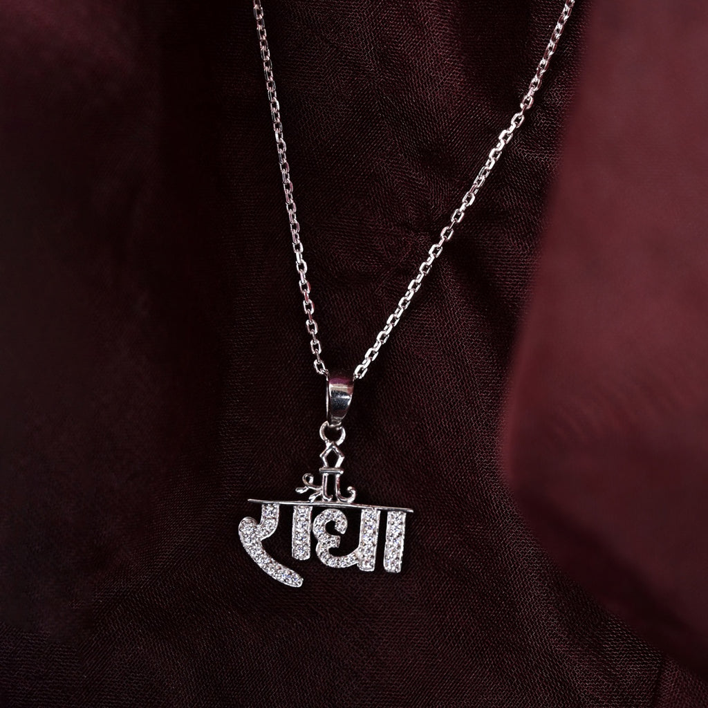 Silver Religious Radha Pendant Chain Necklace